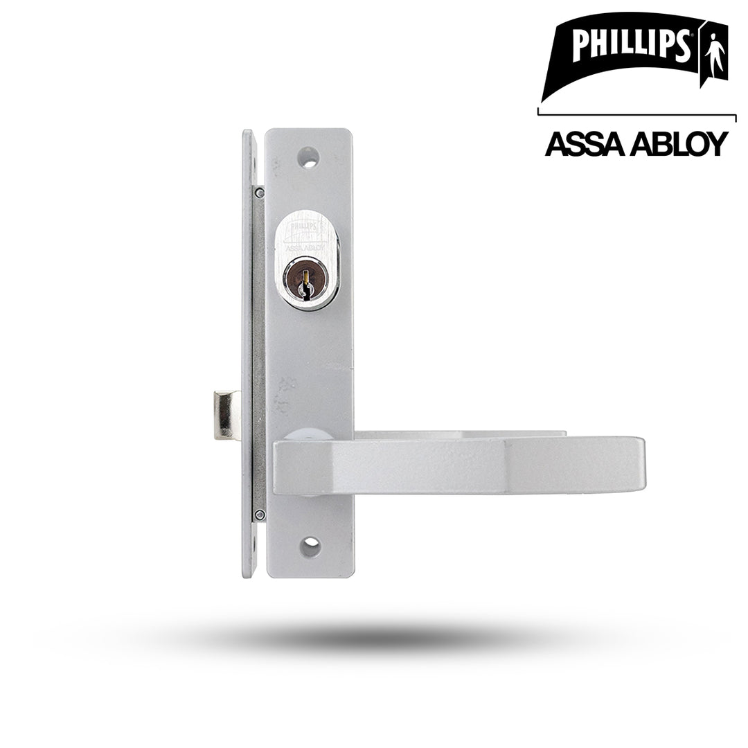 Cerradura Phillips Slim 555MC Gris Mariposa Cerrojo Manija Cuadrada Aluminio