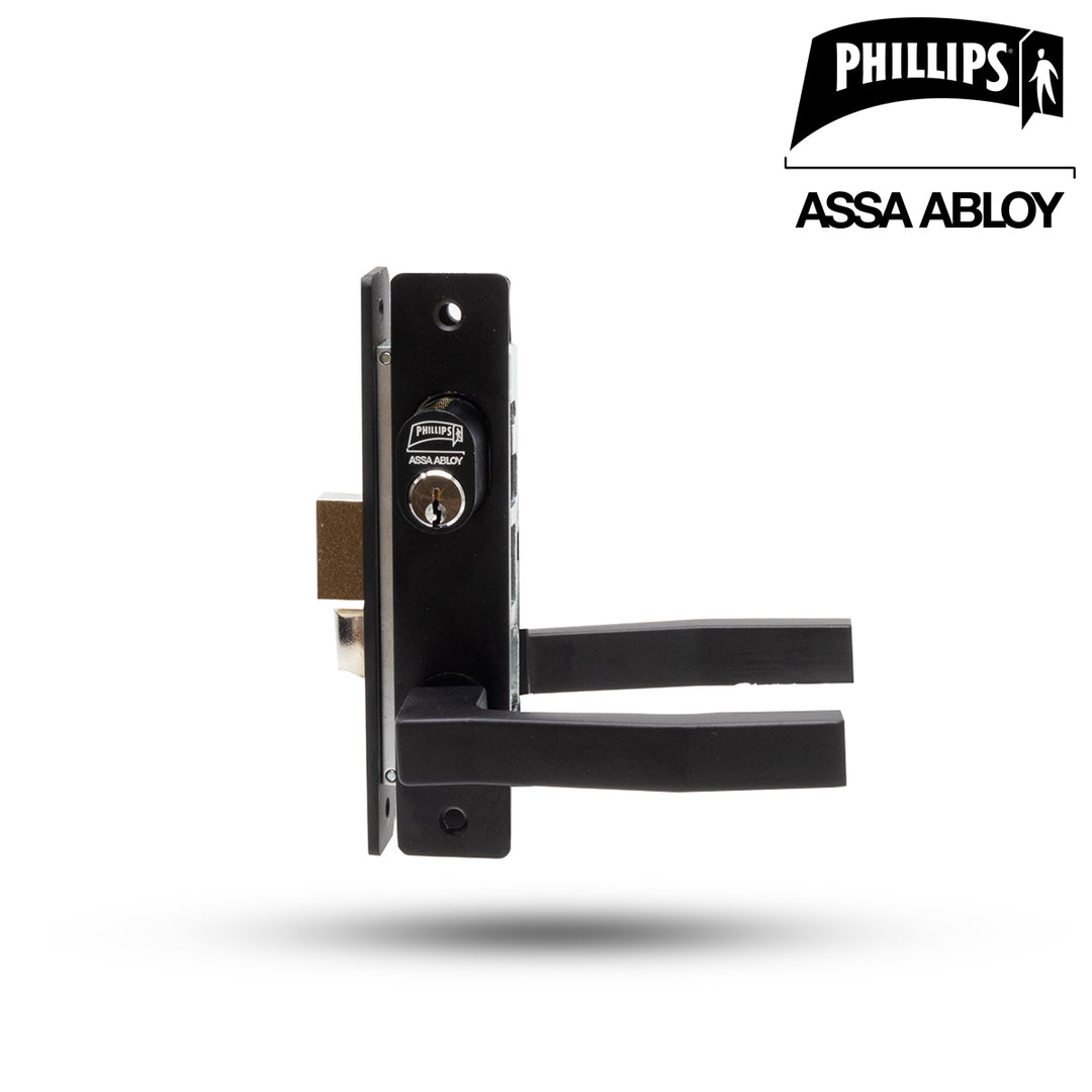 Cerradura Phillips Slim 555MC Negro Mariposa Cerrojo Manija Cuadrada Aluminio