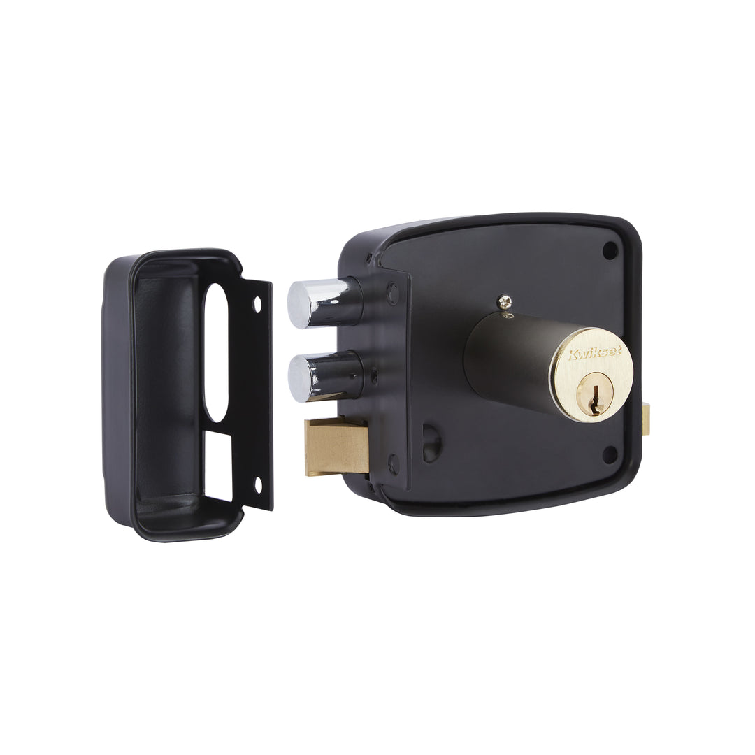 Cerradura Rimlock 50mm Kwikset - Sobreponer Blindada, Derecha, Acabado Negro