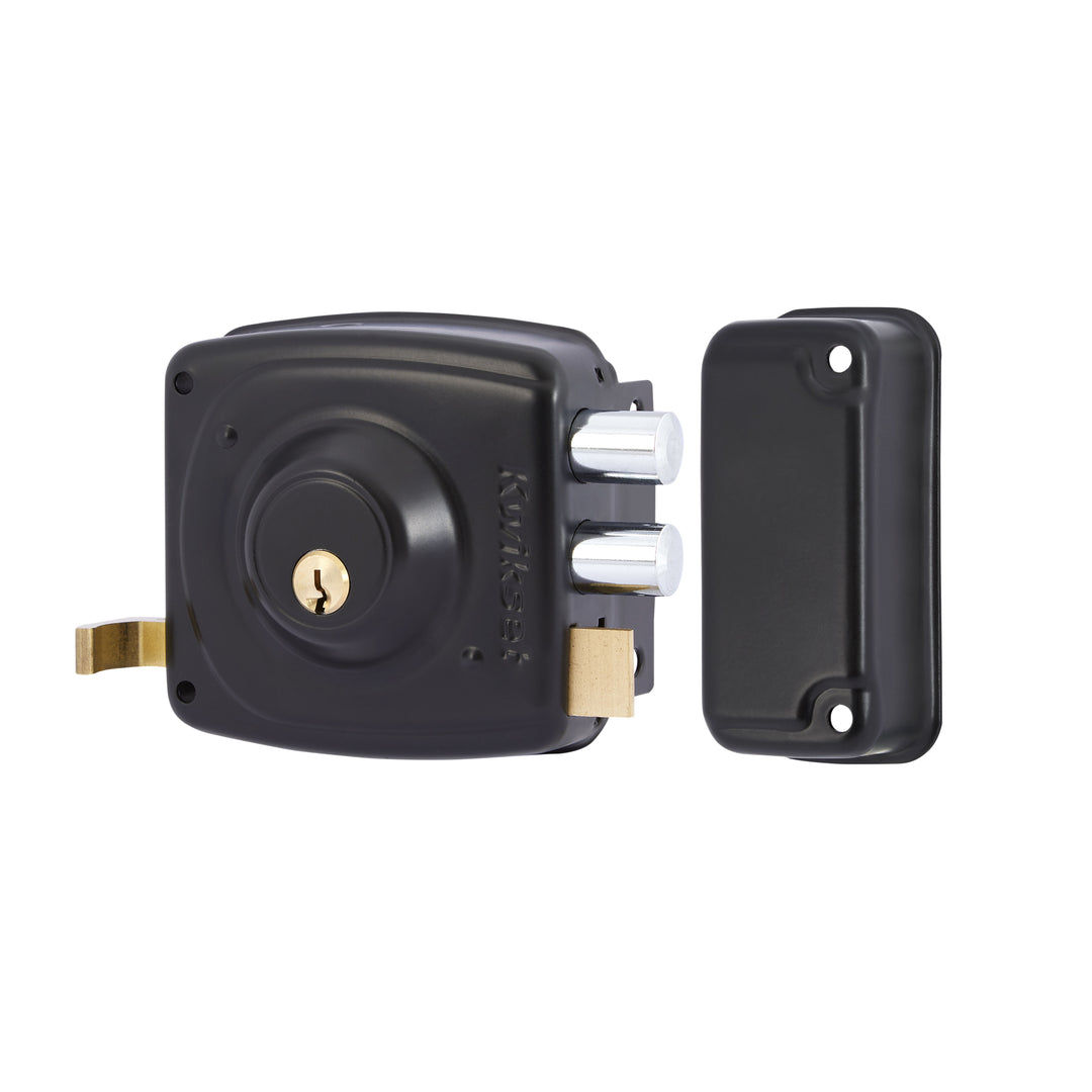 Cerradura Rimlock 50mm Kwikset - Sobreponer Blindada, Derecha, Acabado Negro