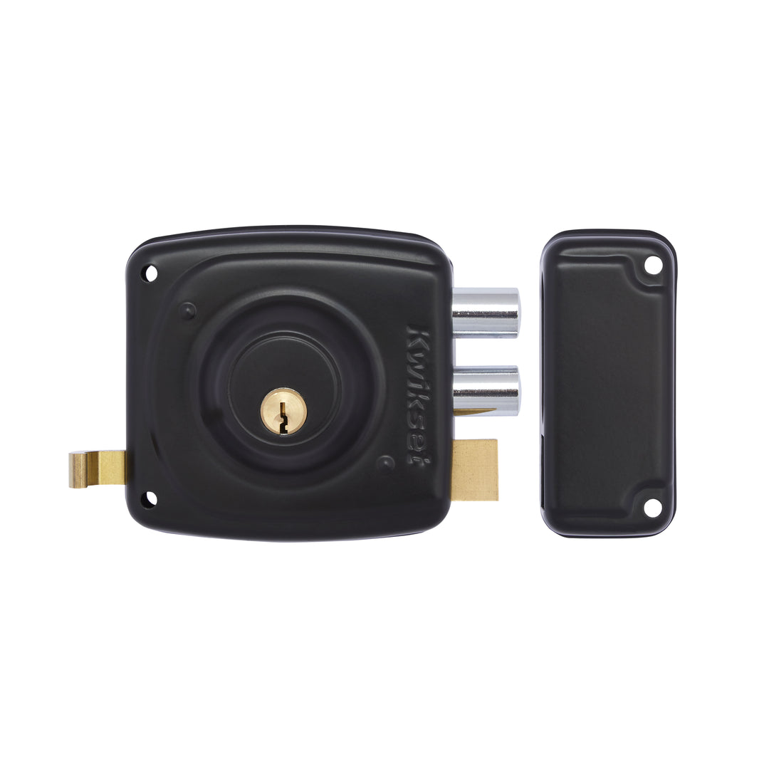 Cerradura Rimlock 50mm Kwikset - Sobreponer Blindada, Derecha, Acabado Negro