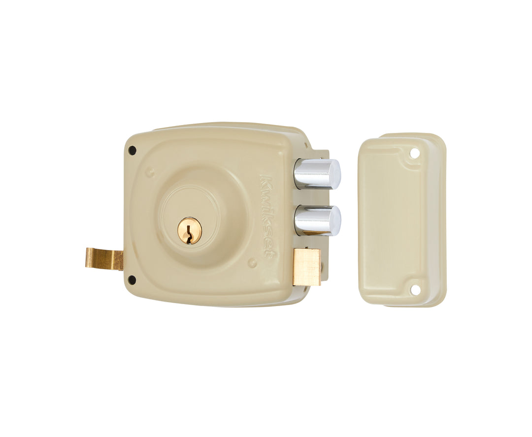 Cerradura Rimlock 50mm Kwikset - Sobreponer Blindada, Derecha, Acabado Beige