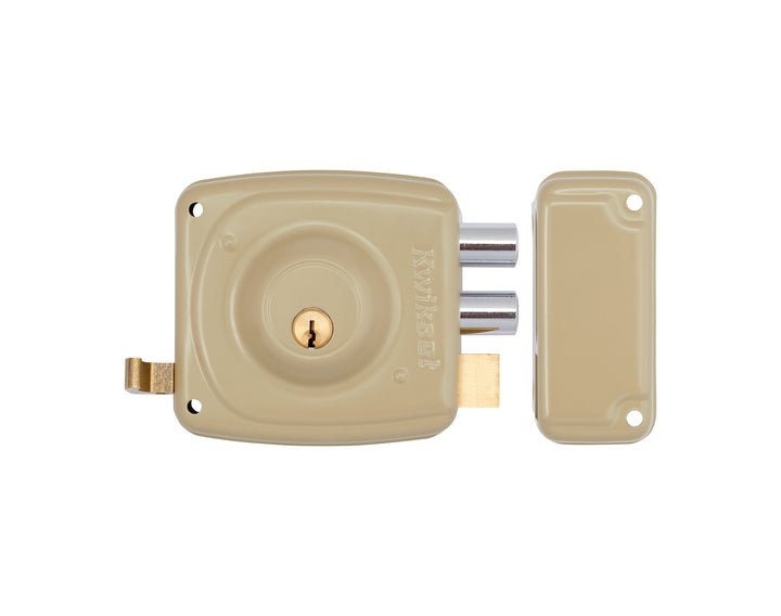Cerradura Rimlock 50mm Kwikset - Sobreponer Blindada, Derecha, Acabado Beige
