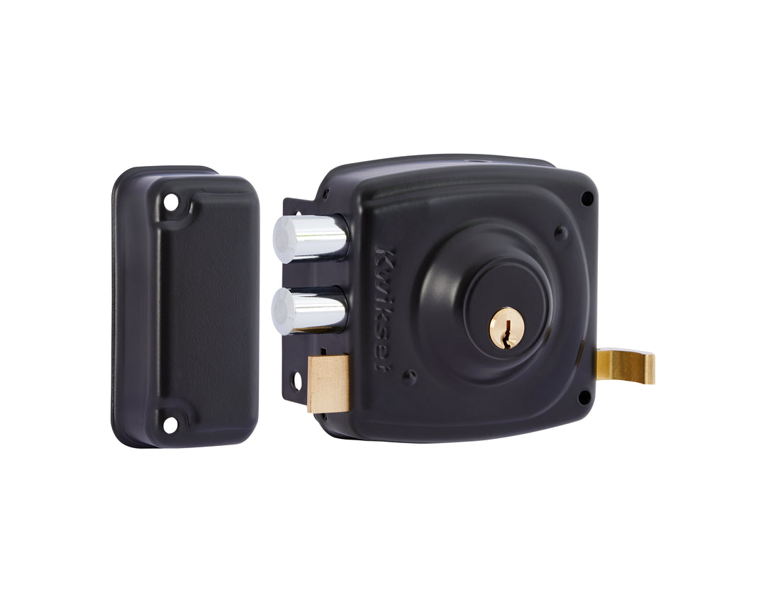 Cerradura Rimlock 50mm Kwikset - Sobreponer Blindada, Izquierda, Acabado Negro