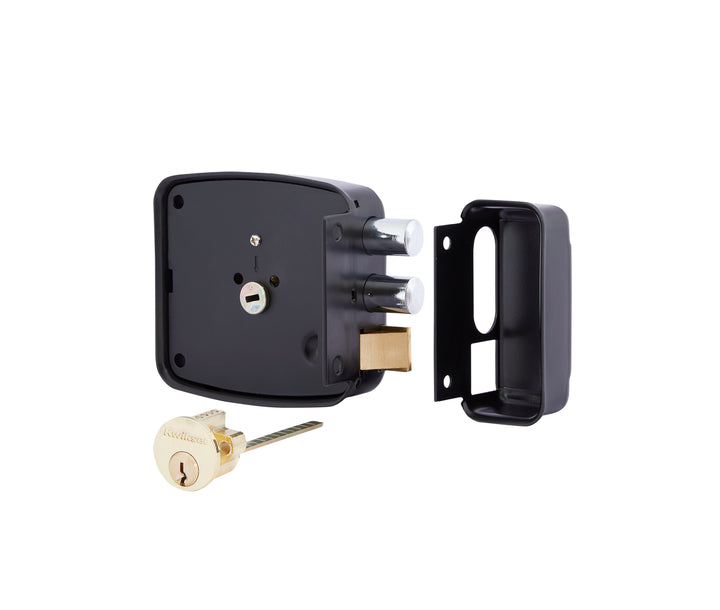 Cerradura Rimlock 50mm Kwikset Tradicional - Sobreponer Blindada, Izquierda, Acabado Negro