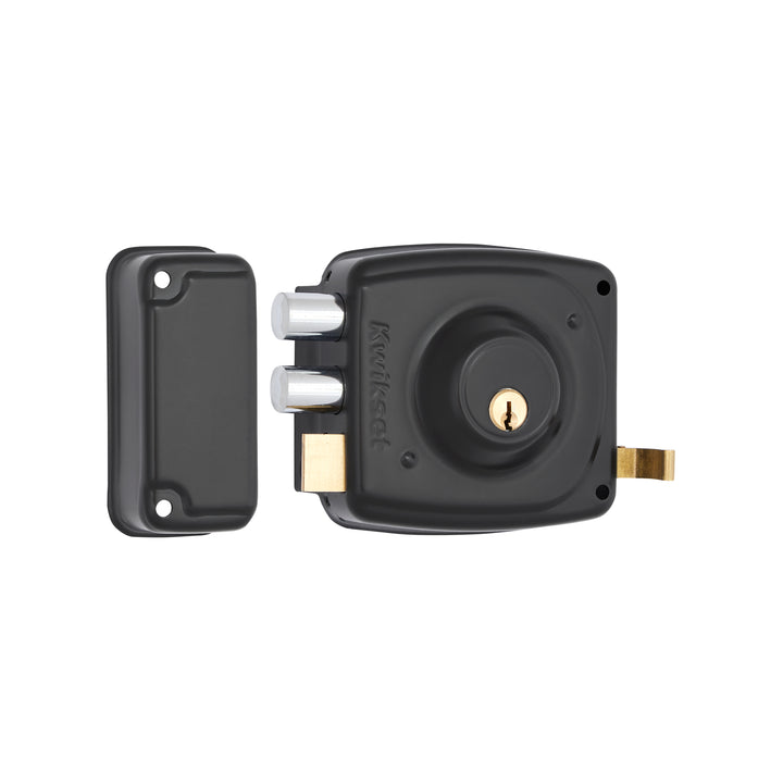 Cerradura Rimlock 50mm Kwikset Tradicional - Sobreponer Blindada, Izquierda, Acabado Negro