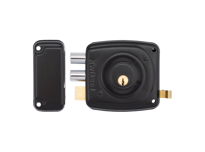 Cerradura Rimlock 50mm Kwikset Tradicional - Sobreponer Blindada, Izquierda, Acabado Negro