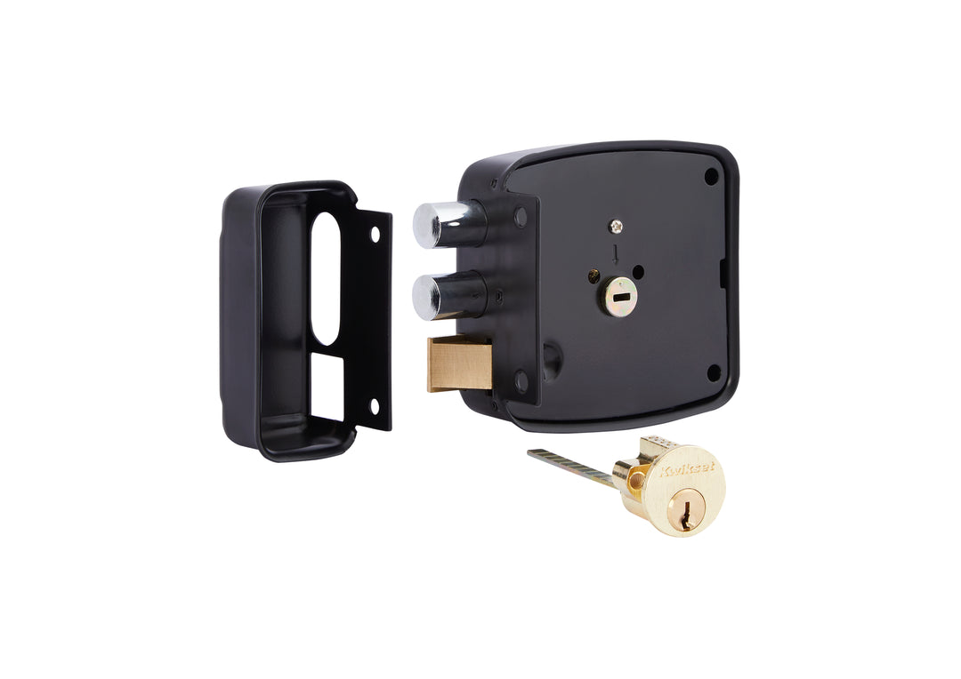 Cerradura Rimlock 50mm Kwikset Tradicional - Sobreponer Blindada, Derecha, Acabado Negro