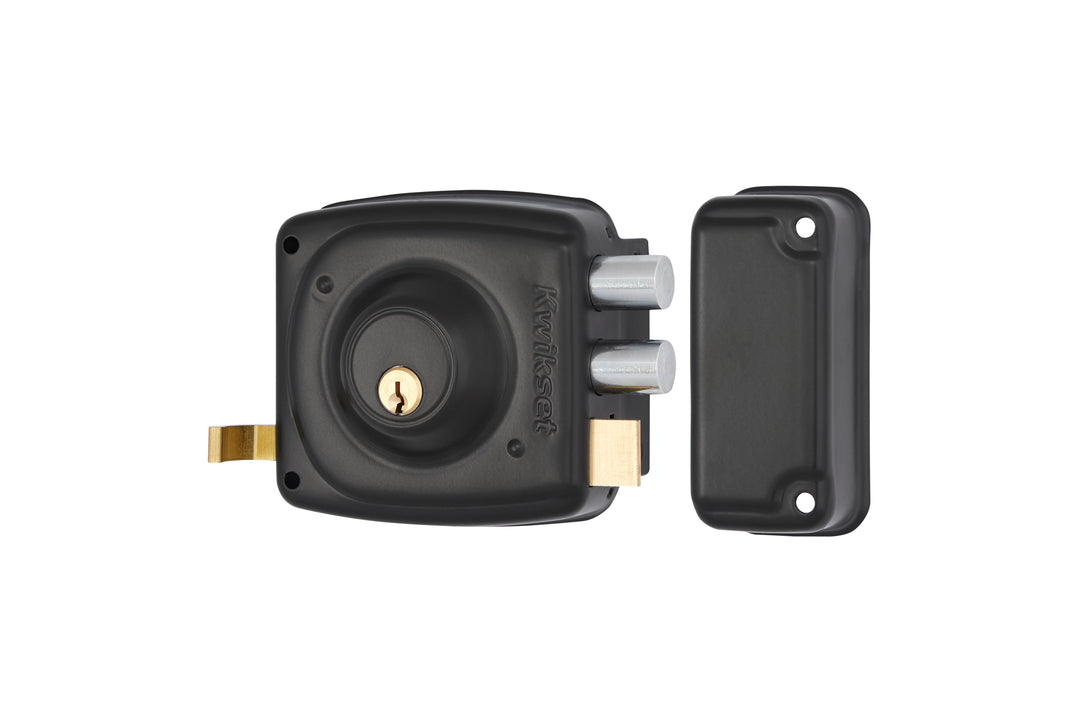 Cerradura Rimlock 50mm Kwikset Tradicional - Sobreponer Blindada, Derecha, Acabado Negro