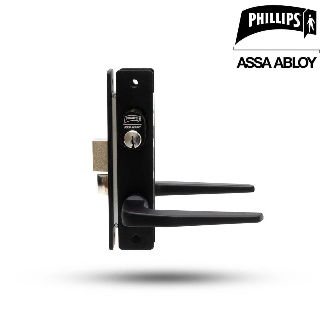 Cerradura Phillips 549 Negro Delgada para Puerta Aluminio