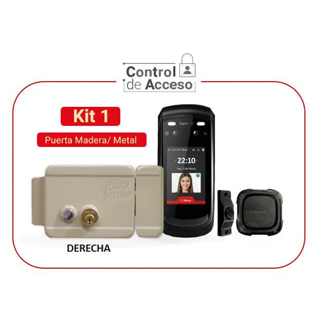 Kit Control ID Facial + Cerradura Eléctrica 321 Izquierda con Botón
