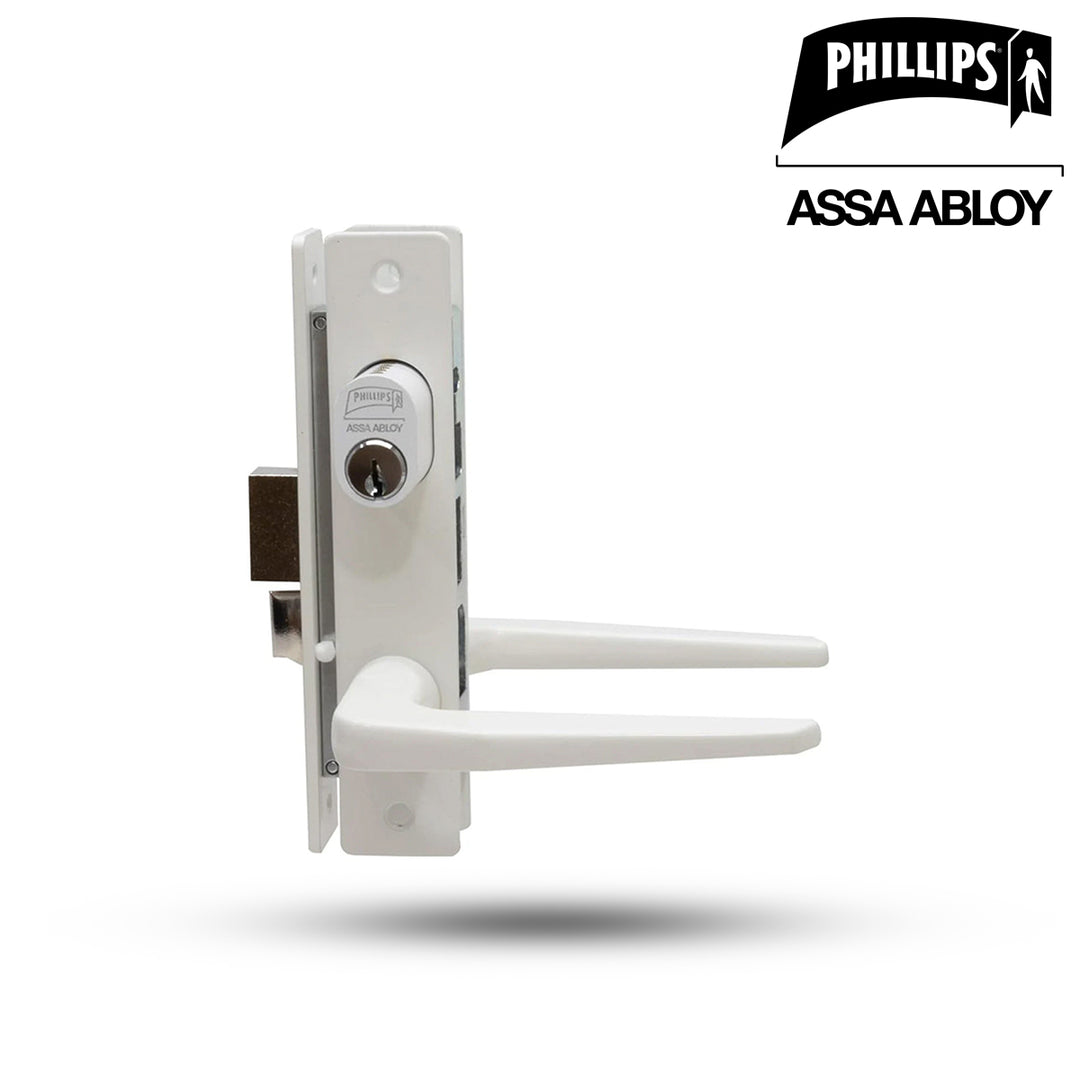 Cerradura Phillips 549 Blanco Delgada para Puerta Aluminio