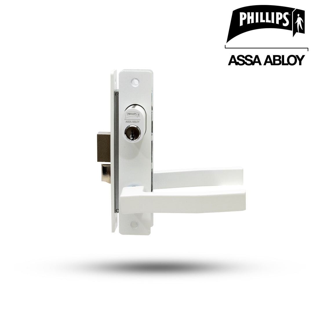 Cerradura Phillips Slim 550 Blanco Manija Cuadrada para Perfil Aluminio