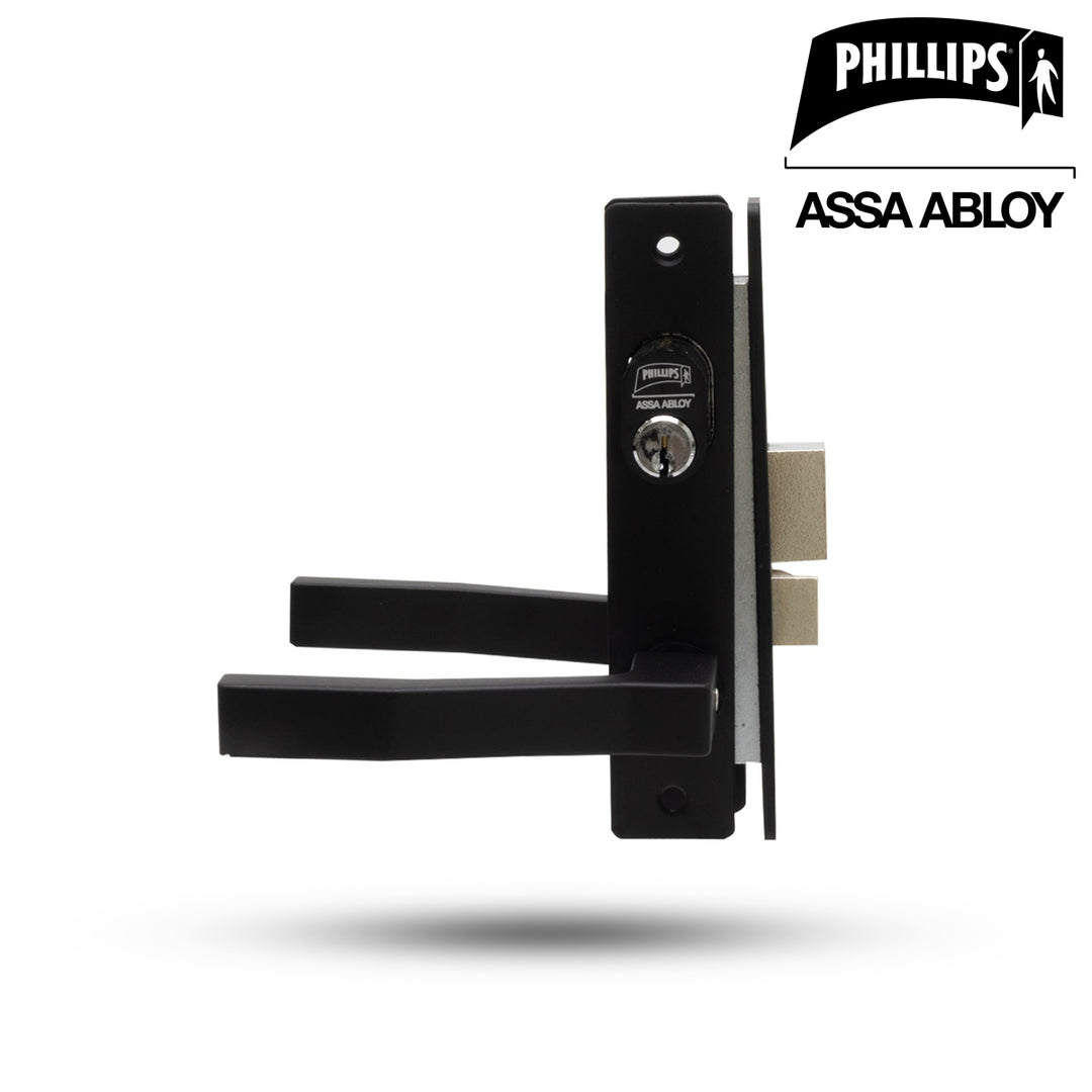 Cerradura Phillips Slim 550 Negro Manija Cuadrada para Perfil Aluminio