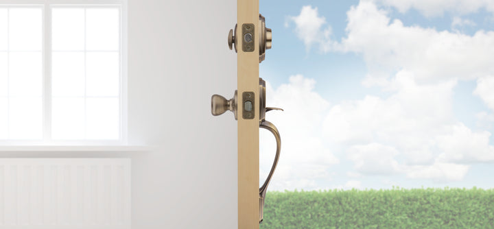 Gatillo Belleview Kwikset con Llave Mariposa para Puerta de Entrada - Acabado Latón Antiguo