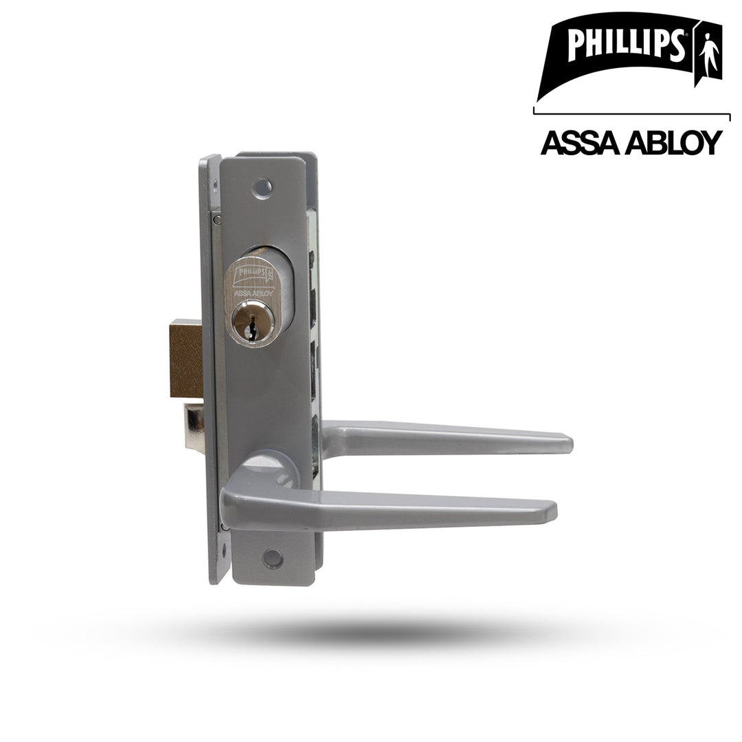 Cerradura Phillips 549 MC Gris para Puerta Aluminio con Cerrojo Mariposa