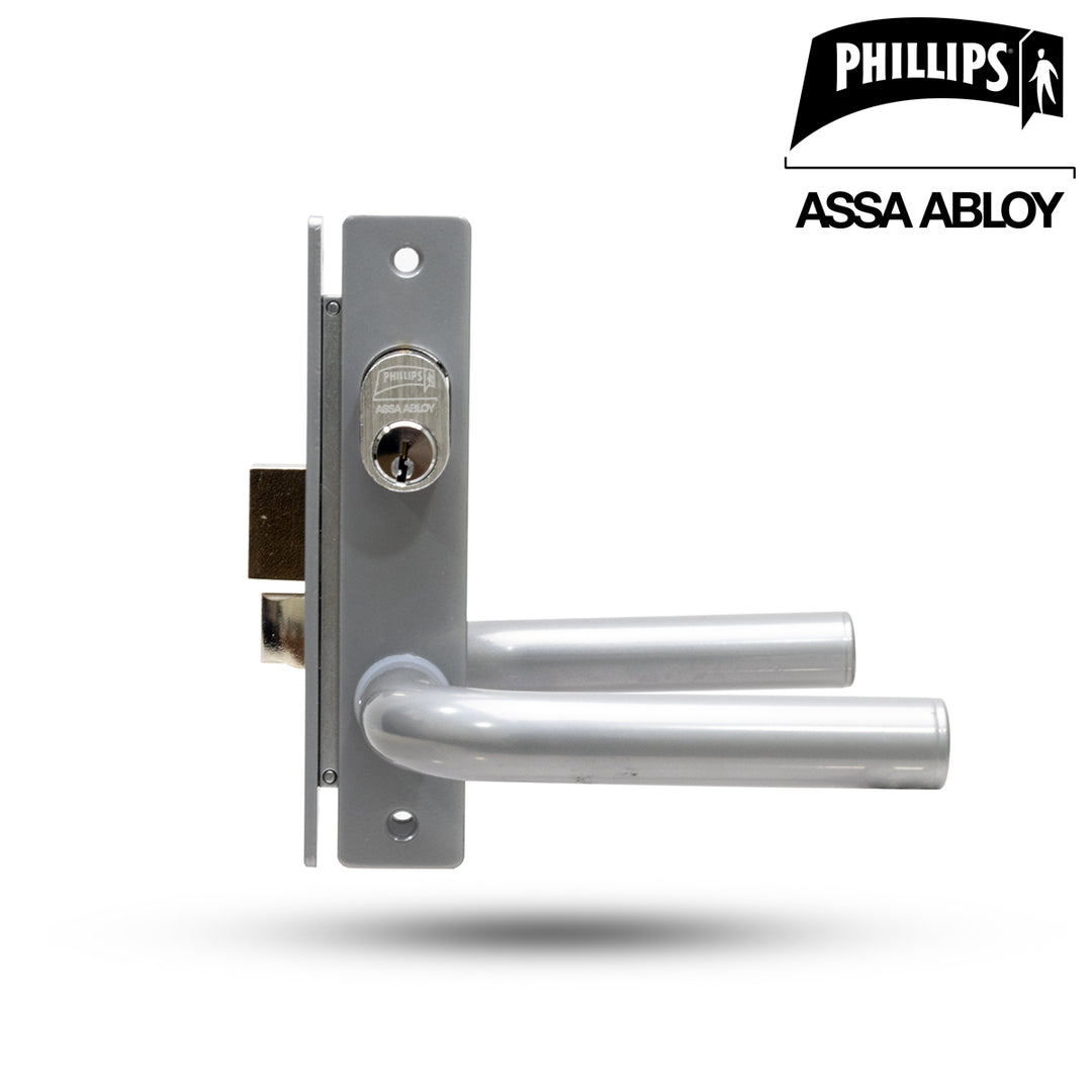 Cerradura Phillips 570 Gris Manija Redonda para Perfil Aluminio