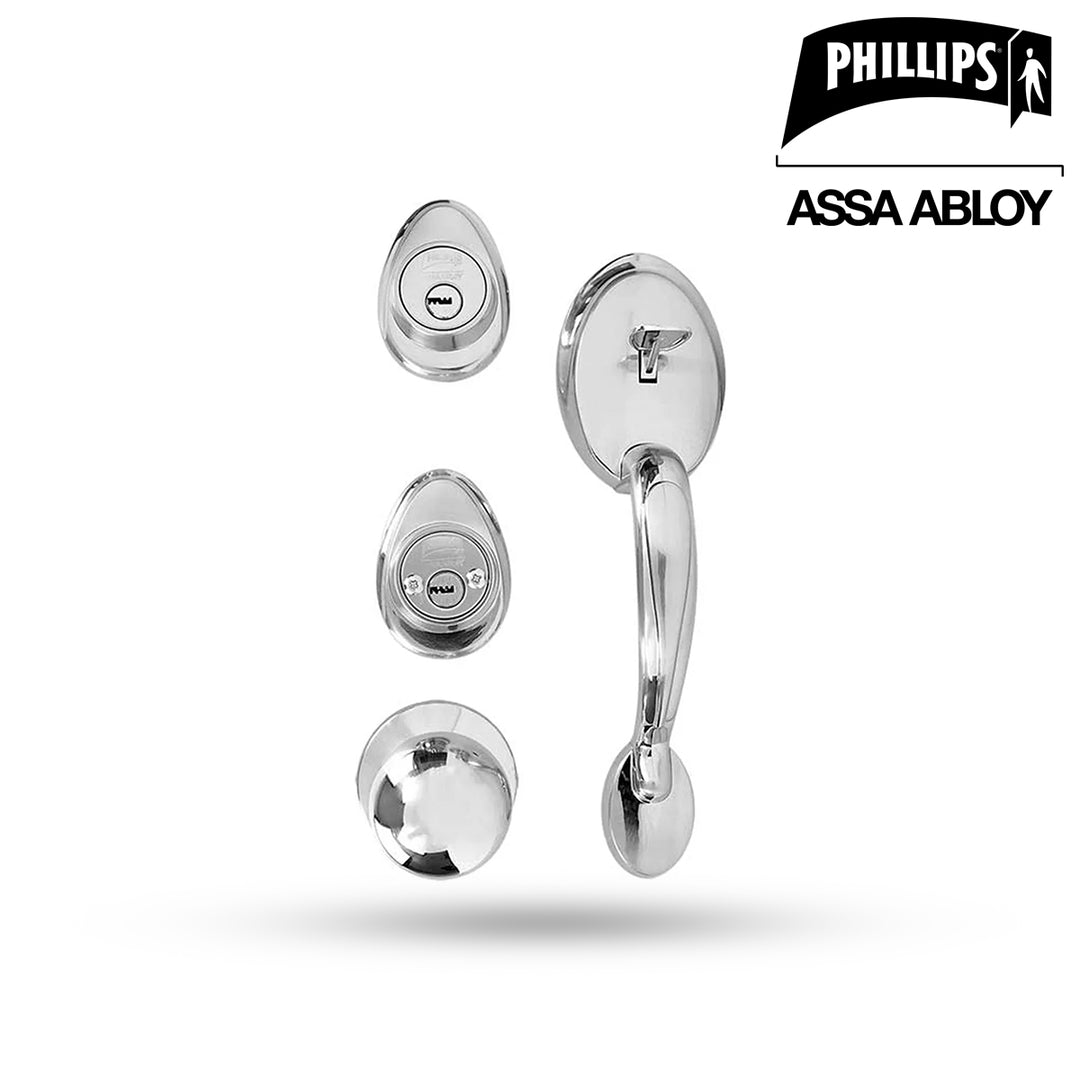 Gatillo Phillips Venecia Alta Seguridad Perilla Llave/Llave Cromo Mate Cerrojo Auxiliar