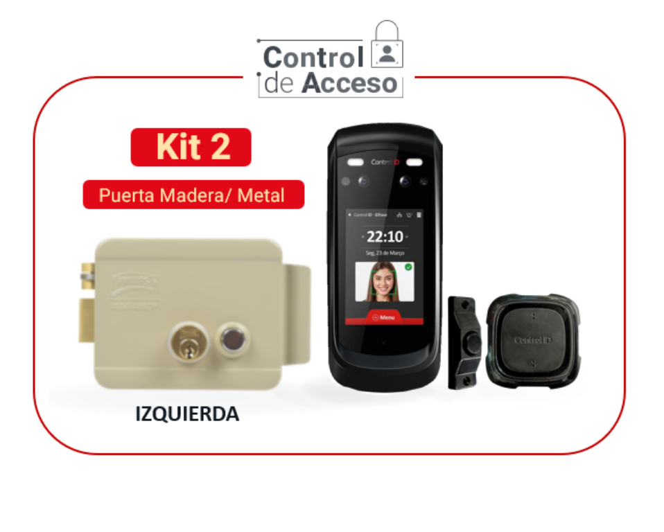 Kit Control ID Facial + Cerradura Eléctrica 321 Izquierda con Botón