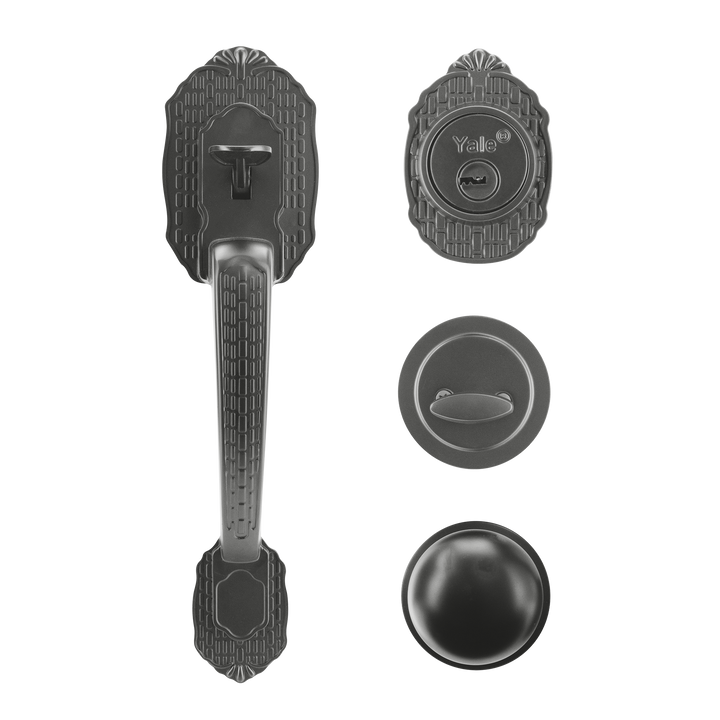 Yale Cerradura Gatillo San Cristóbal Suchiate GunMetal | Llave-Mariposa | Cerrojo Antisegueta 1" | Cilindro Latón 5 Pernos