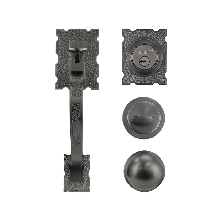 Yale Cerradura Gatillo San Cristóbal Comitán Gun Metal | Llave-Mariposa | Cerrojo Antisegueta 1" | Cilindro Latón 5 Pernos