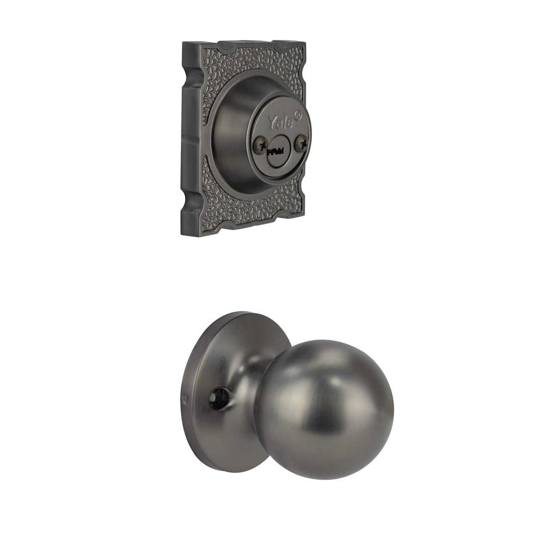 Yale Cerradura Gatillo San Cristóbal Comitán GunMetal | Llave-Llave | Cerrojo Antisegueta 1" | Cilindro Latón 5 Pernos