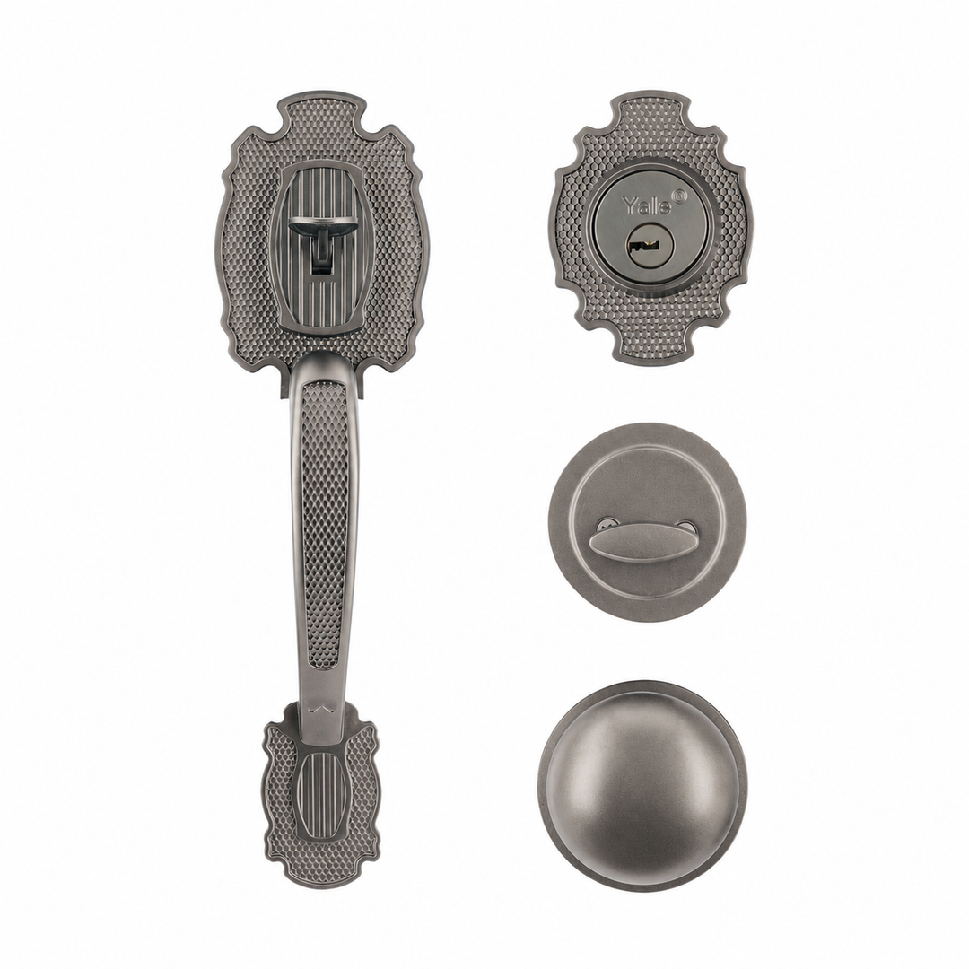 Yale Cerradura Gatillo San Cristóbal Tapachula GunMetal | Llave-Mariposa | Cerrojo Antisegueta 1" | Cilindro Latón 5 Pernos
