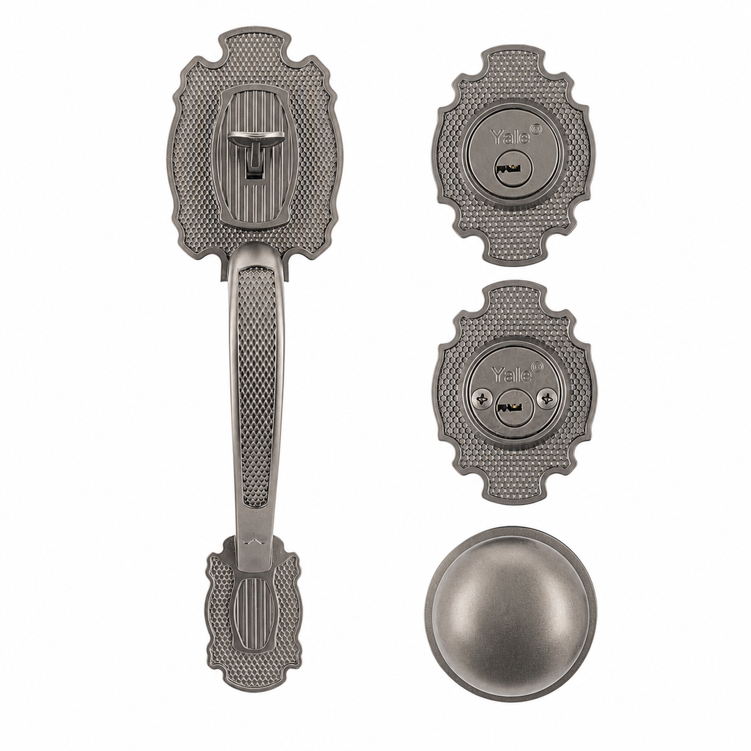 Yale Cerradura Gatillo San Cristóbal Tapachula GunMetal | Llave-Llave | Cerrojo Antisegueta 1" | Cilindro Latón 5 Pernos