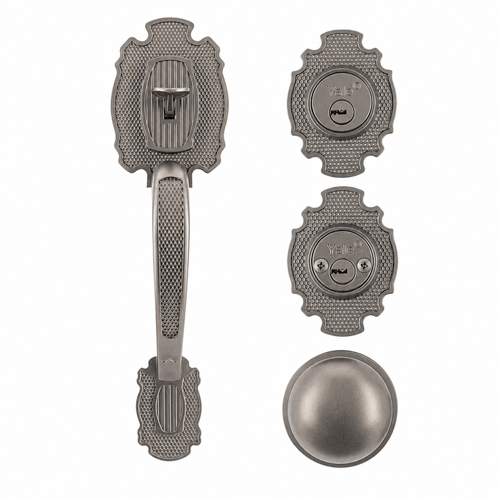 Yale Cerradura Gatillo San Cristóbal Tapachula GunMetal | Llave-Llave | Cerrojo Antisegueta 1" | Cilindro Latón 5 Pernos