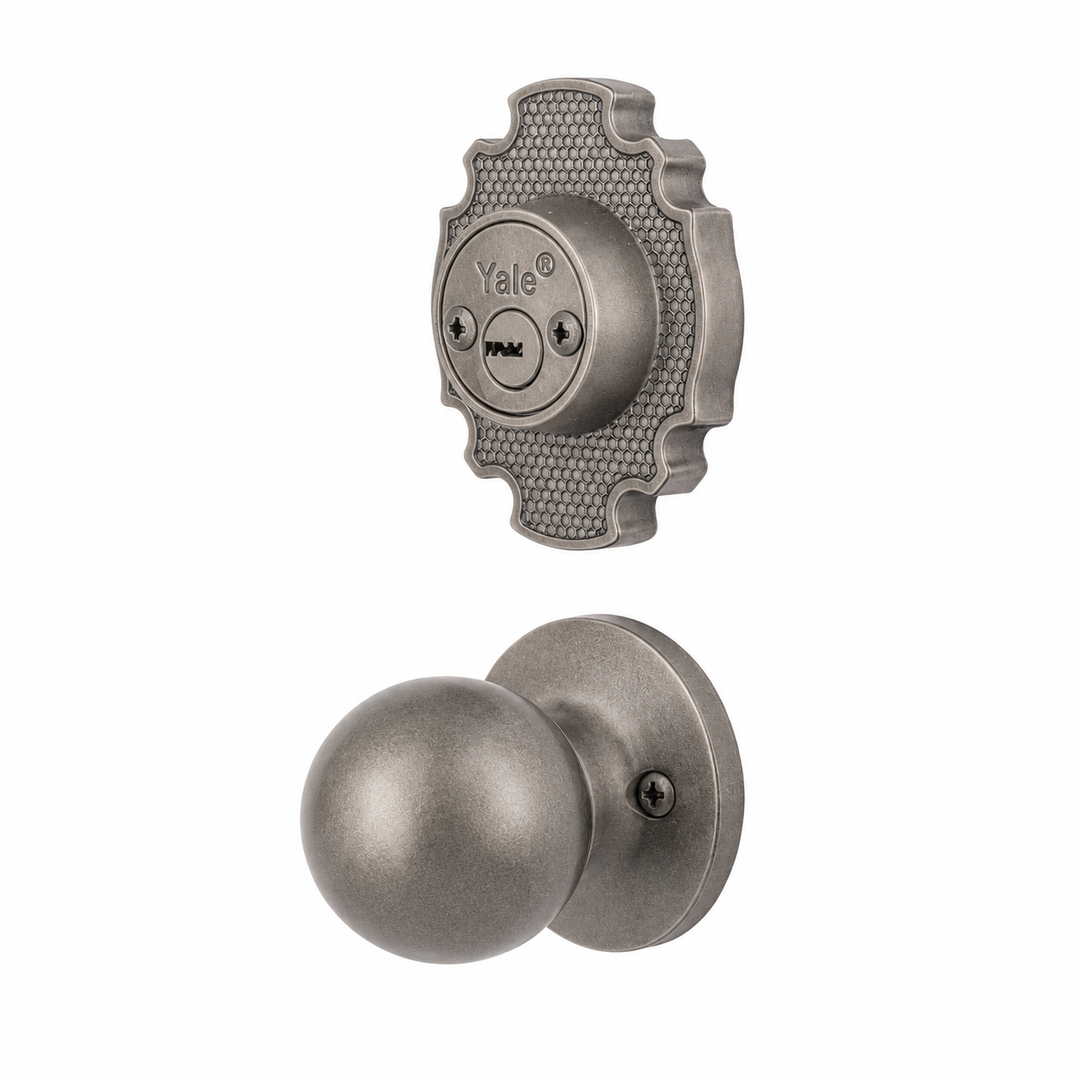 Yale Cerradura Gatillo San Cristóbal Tapachula GunMetal | Llave-Llave | Cerrojo Antisegueta 1" | Cilindro Latón 5 Pernos