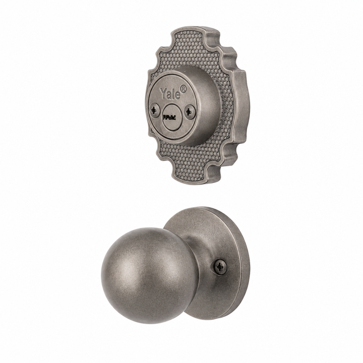 Yale Cerradura Gatillo San Cristóbal Tapachula GunMetal | Llave-Llave | Cerrojo Antisegueta 1" | Cilindro Latón 5 Pernos