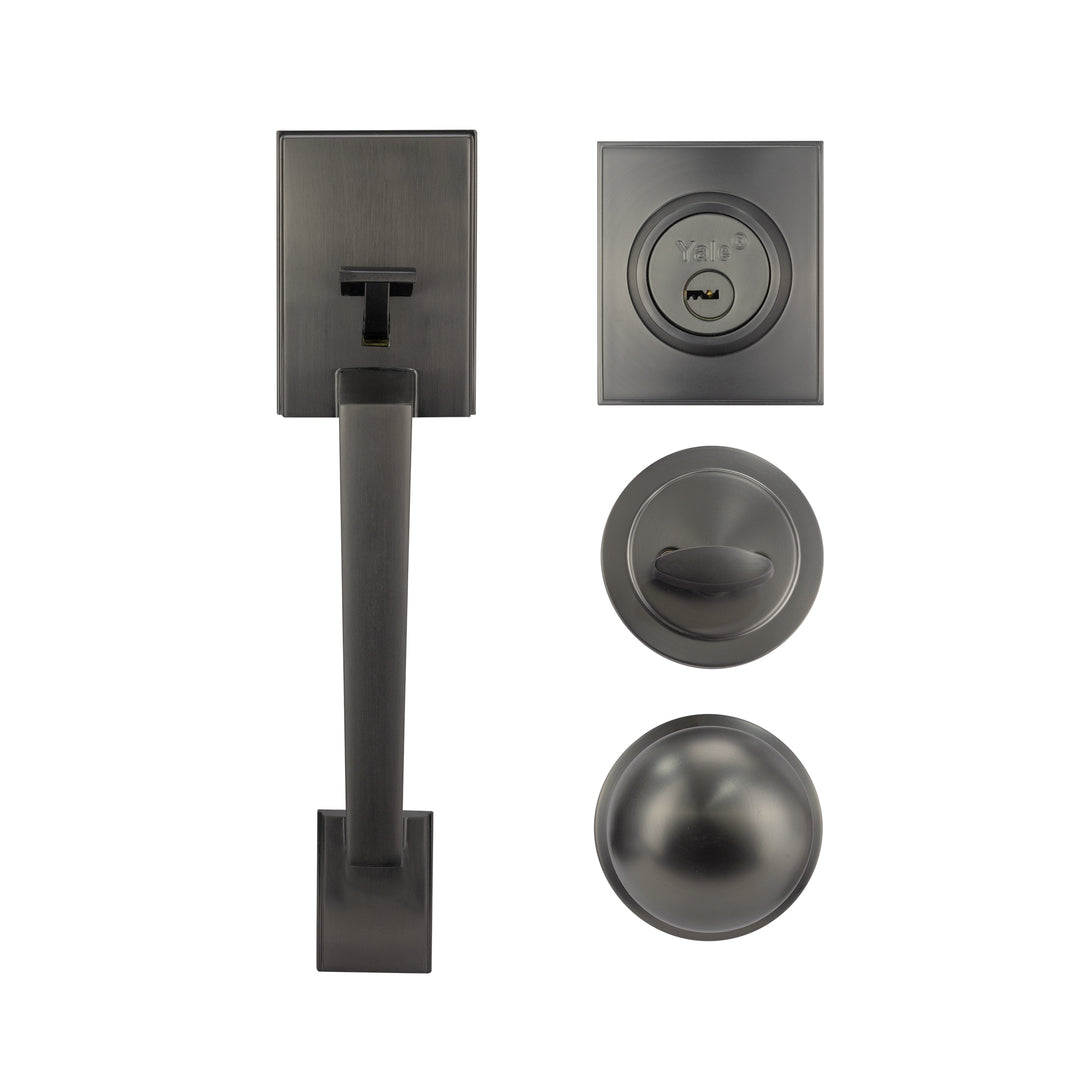 Yale Cerradura Gatillo San Cristóbal Mitla GunMetal | Llave-Mariposa | Cerrojo Antisegueta 1" | Cilindro Latón 5 Pernos