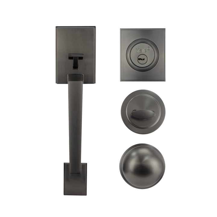 Yale Cerradura Gatillo San Cristóbal Mitla GunMetal | Llave-Mariposa | Cerrojo Antisegueta 1" | Cilindro Latón 5 Pernos