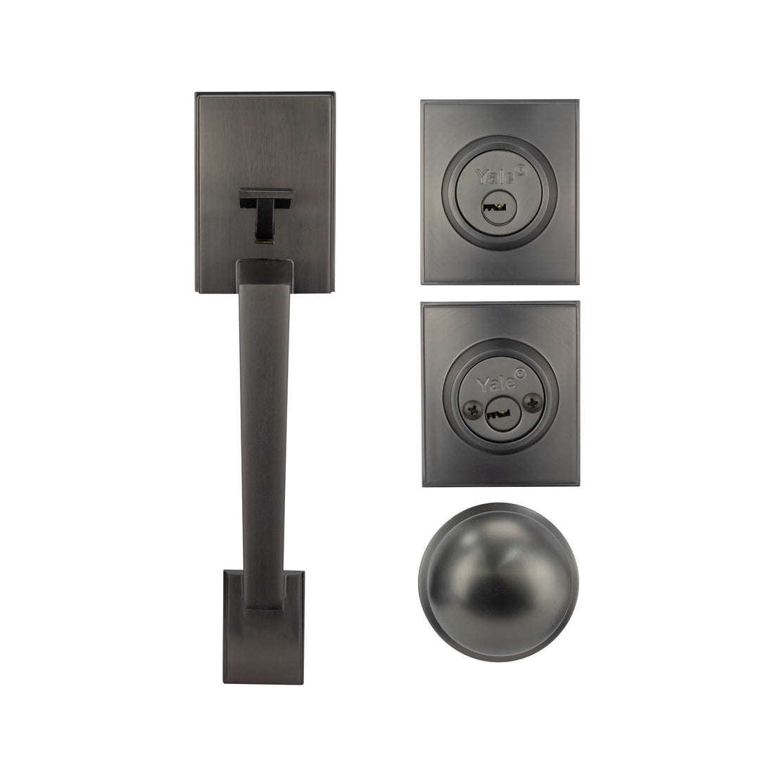 Yale Cerradura Gatillo San Cristóbal Mitla GunMetal | Llave-Llave | Cerrojo Antisegueta 1" | Cilindro Latón 5 Pernos