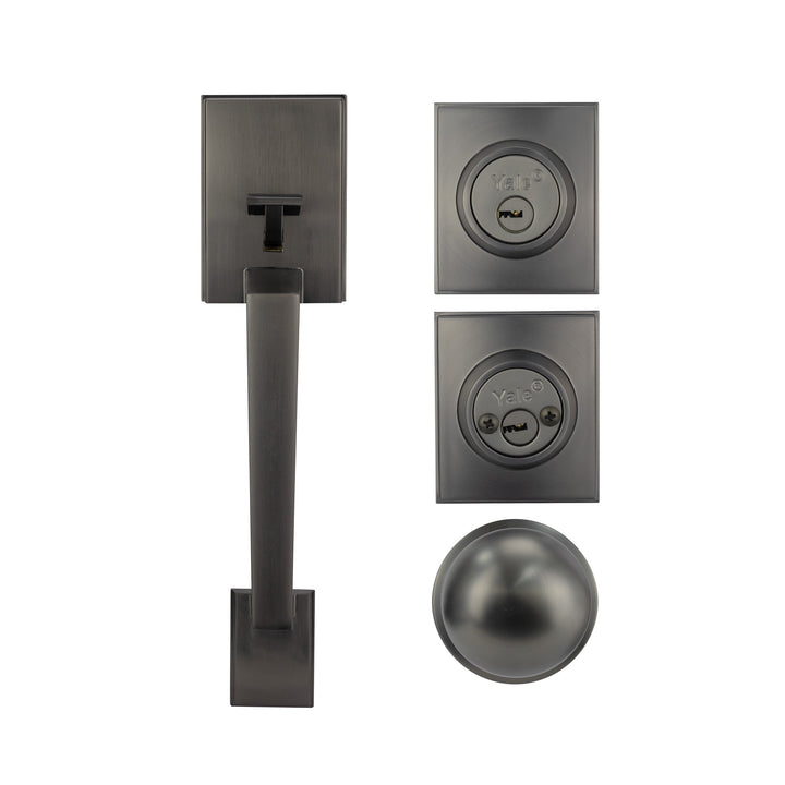 Yale Cerradura Gatillo San Cristóbal Mitla GunMetal | Llave-Llave | Cerrojo Antisegueta 1" | Cilindro Latón 5 Pernos
