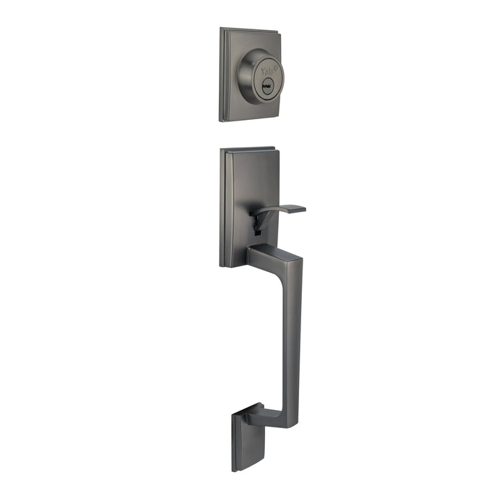 Yale Cerradura Gatillo San Cristóbal Mitla GunMetal | Llave-Llave | Cerrojo Antisegueta 1" | Cilindro Latón 5 Pernos