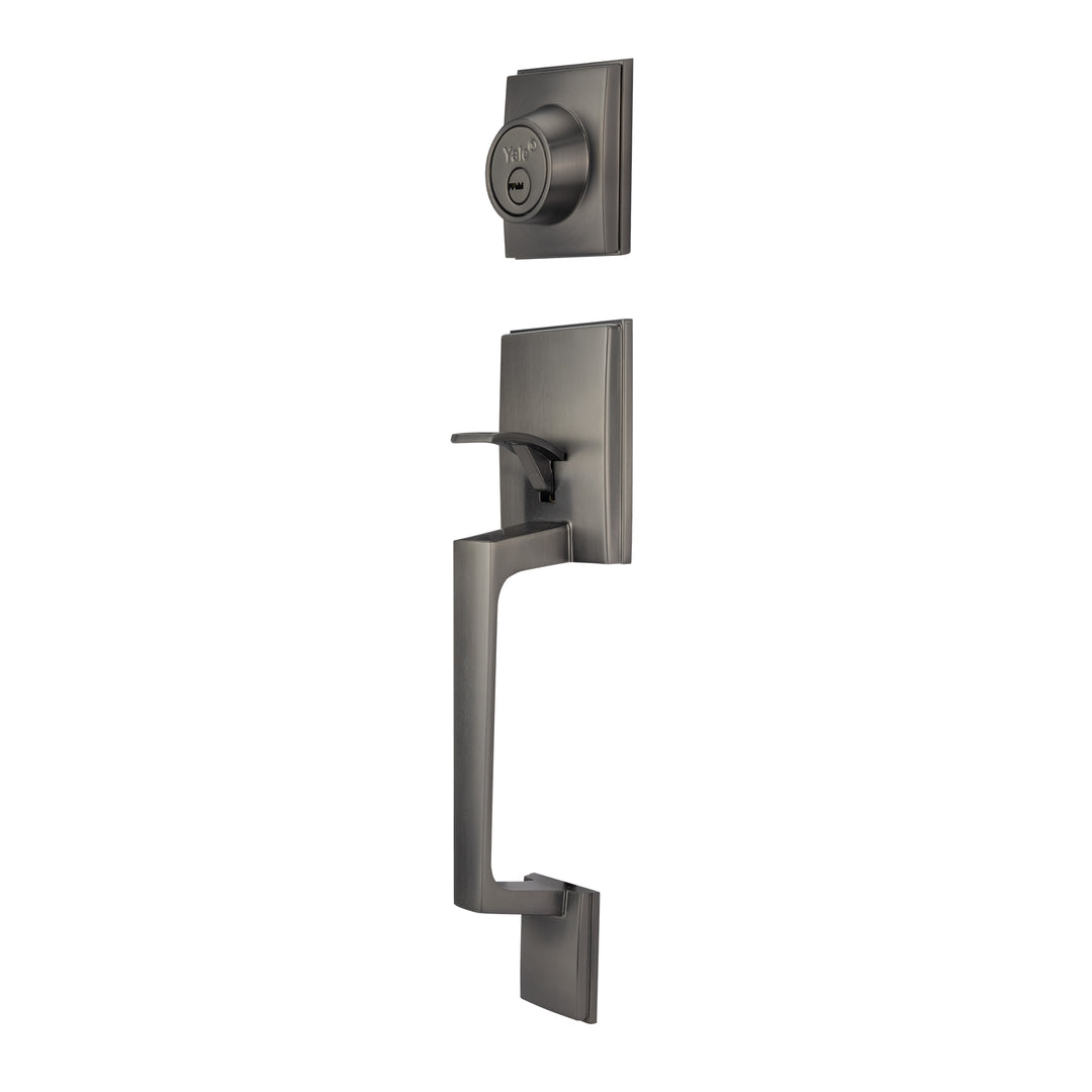 Yale Cerradura Gatillo San Cristóbal Mitla GunMetal | Llave-Llave | Cerrojo Antisegueta 1" | Cilindro Latón 5 Pernos