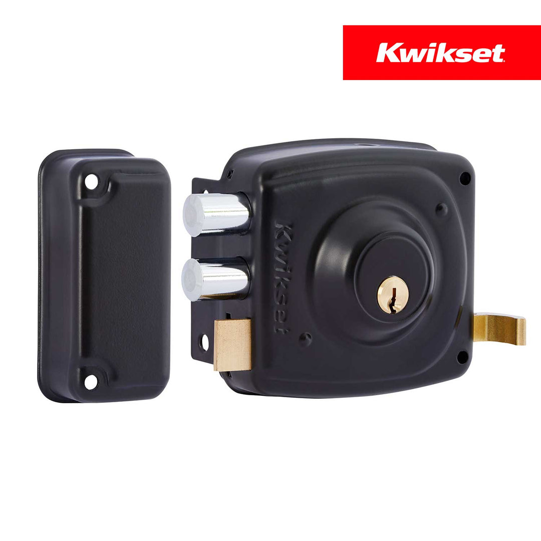 Cerradura Rimlock 50mm Kwikset - Sobreponer Blindada, Izquierda, Acabado Negro