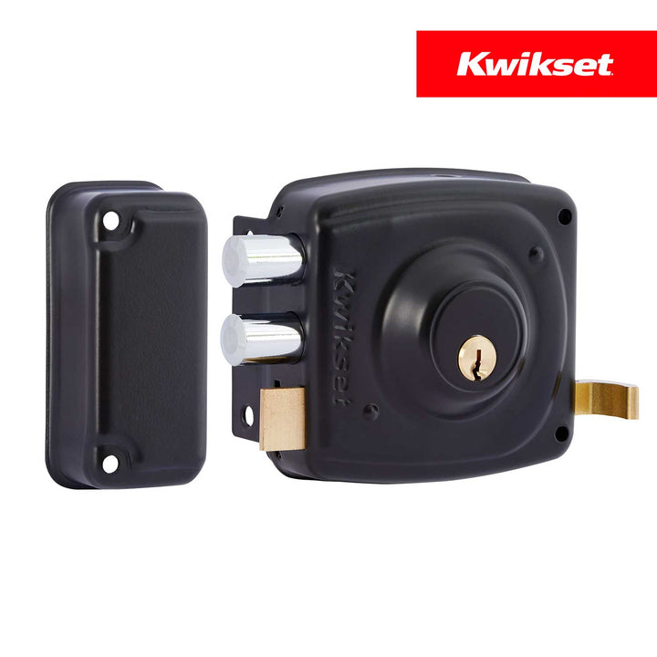Cerradura Rimlock 50mm Kwikset - Sobreponer Blindada, Izquierda, Acabado Negro