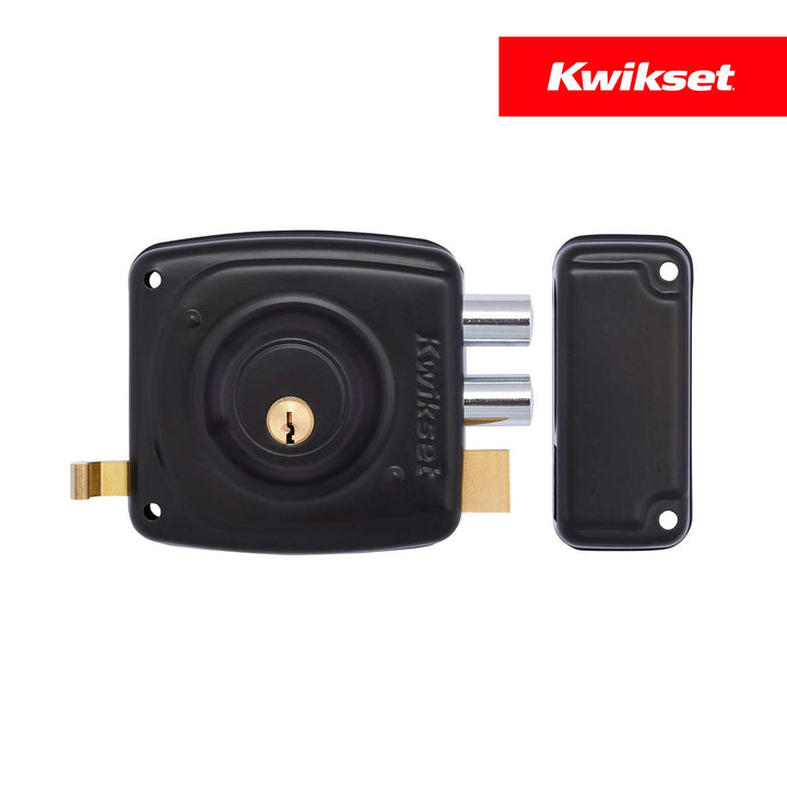 Cerradura Rimlock 50mm Kwikset - Sobreponer Blindada, Derecha, Acabado Negro