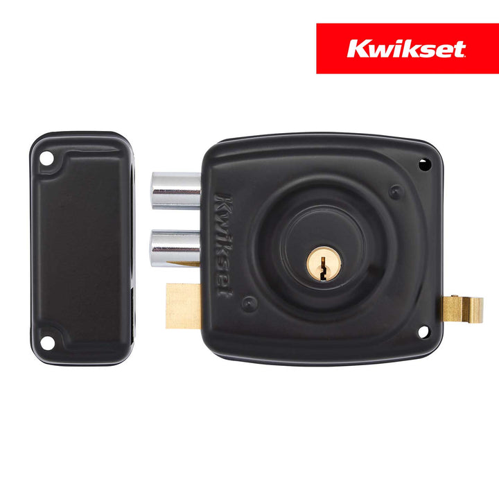 Cerradura Rimlock 50mm Kwikset Tradicional - Sobreponer Blindada, Izquierda, Acabado Negro