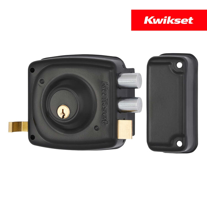 Cerradura Rimlock 50mm Kwikset Tradicional - Sobreponer Blindada, Derecha, Acabado Negro