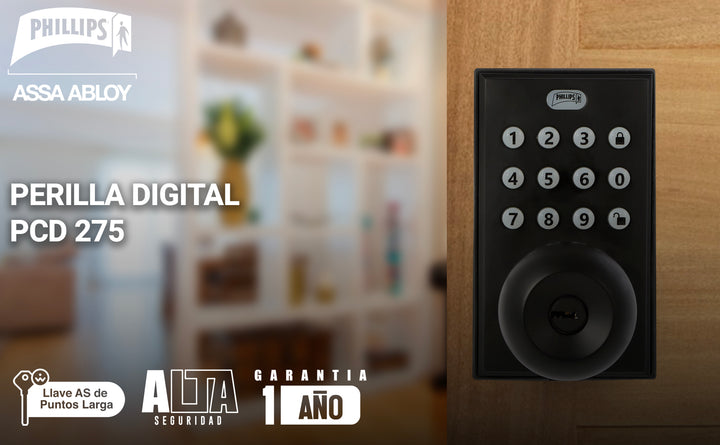 Cerradura digital con perilla phillips pcd275 negro.