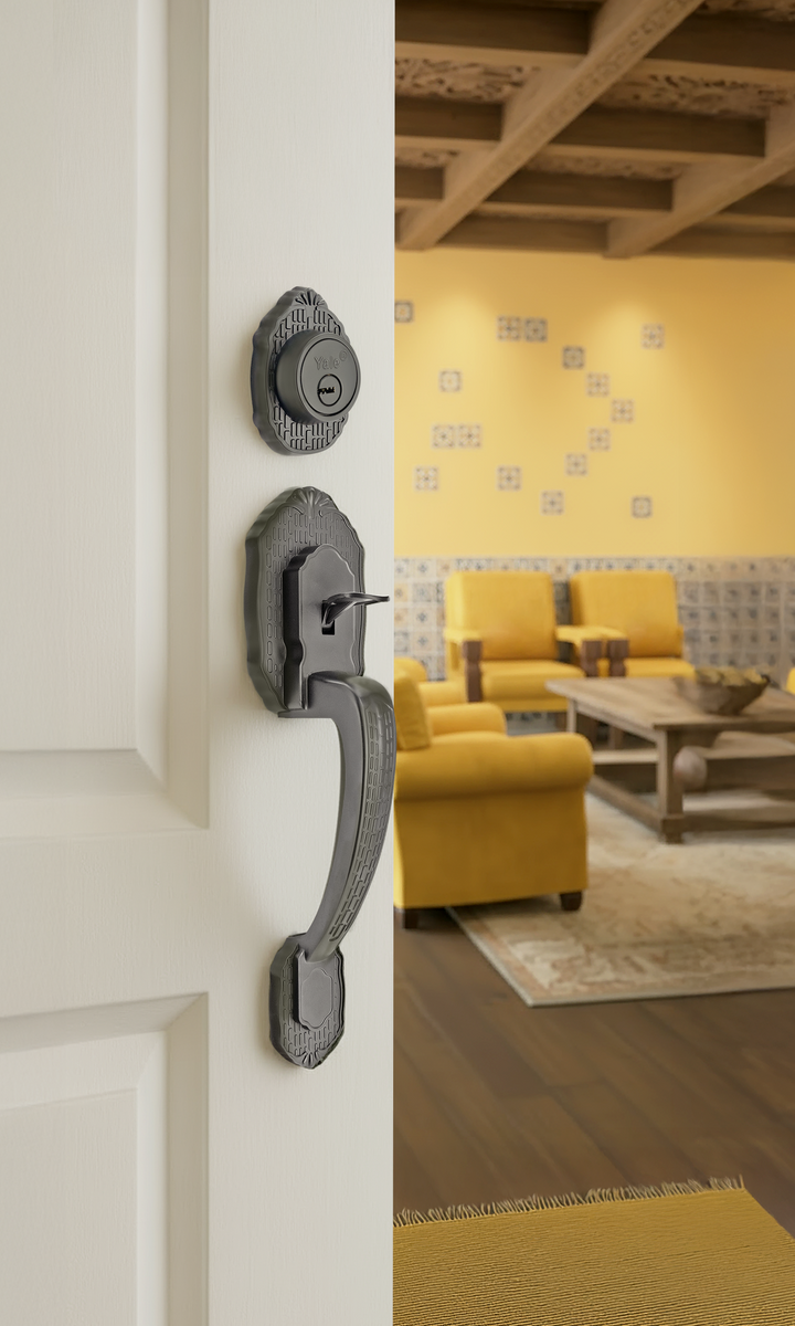 Yale Cerradura Gatillo San Cristóbal Suchiate GunMetal | Llave-Llave | Cerrojo Antisegueta 1" | Cilindro Latón 5 Pernos |