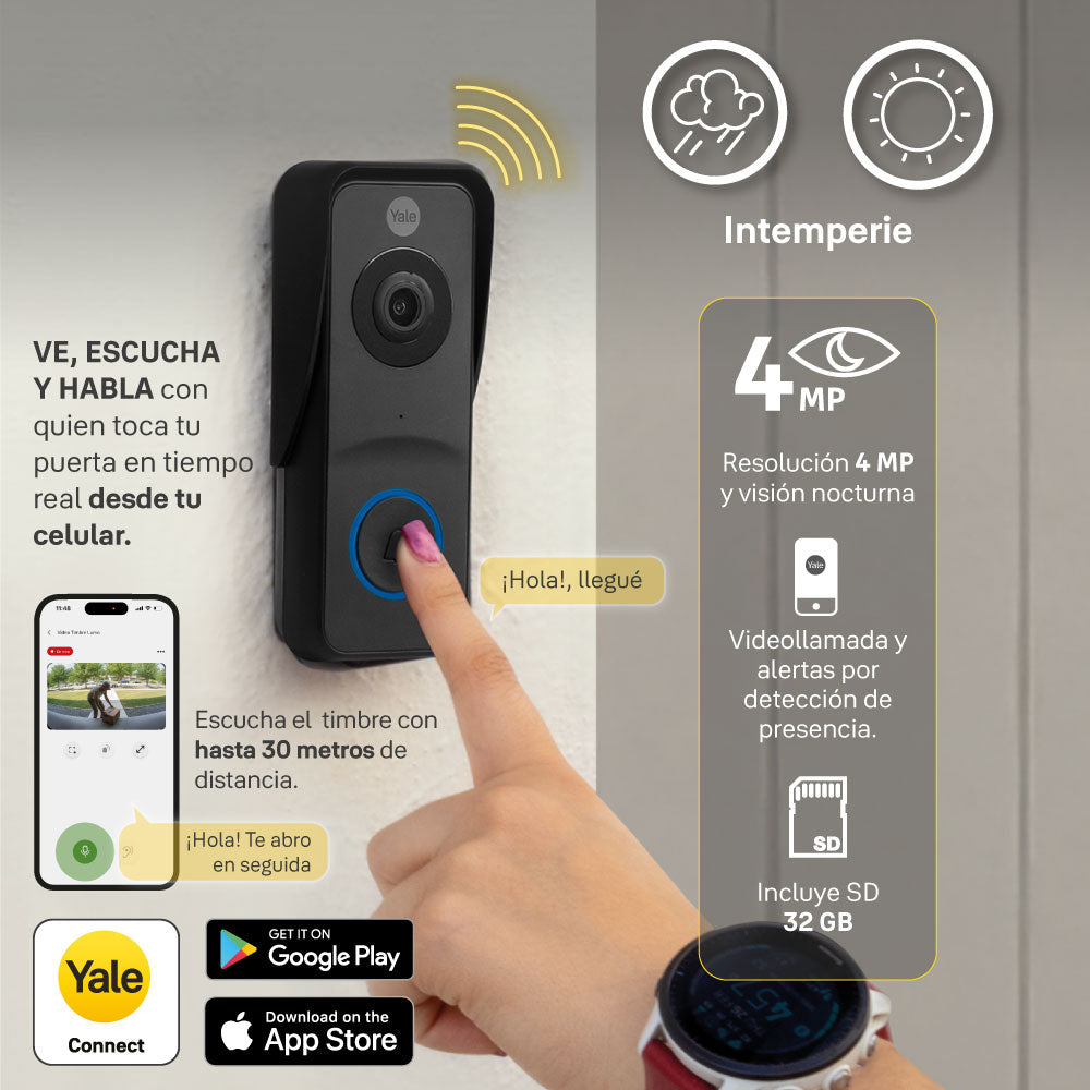 Video Timbre / Videoportero LUMO Yale – Timbre Inteligente con Cámara WiFi.